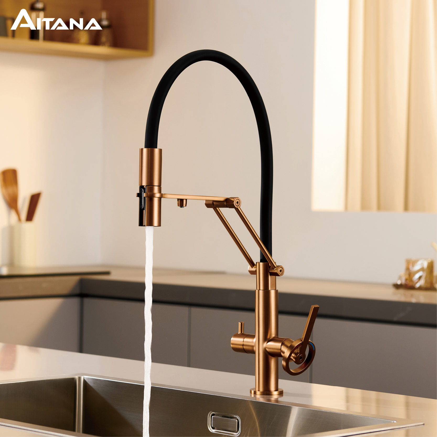 Commercial Kitchen Taps - Industrial brass brushed rose gold kitchen