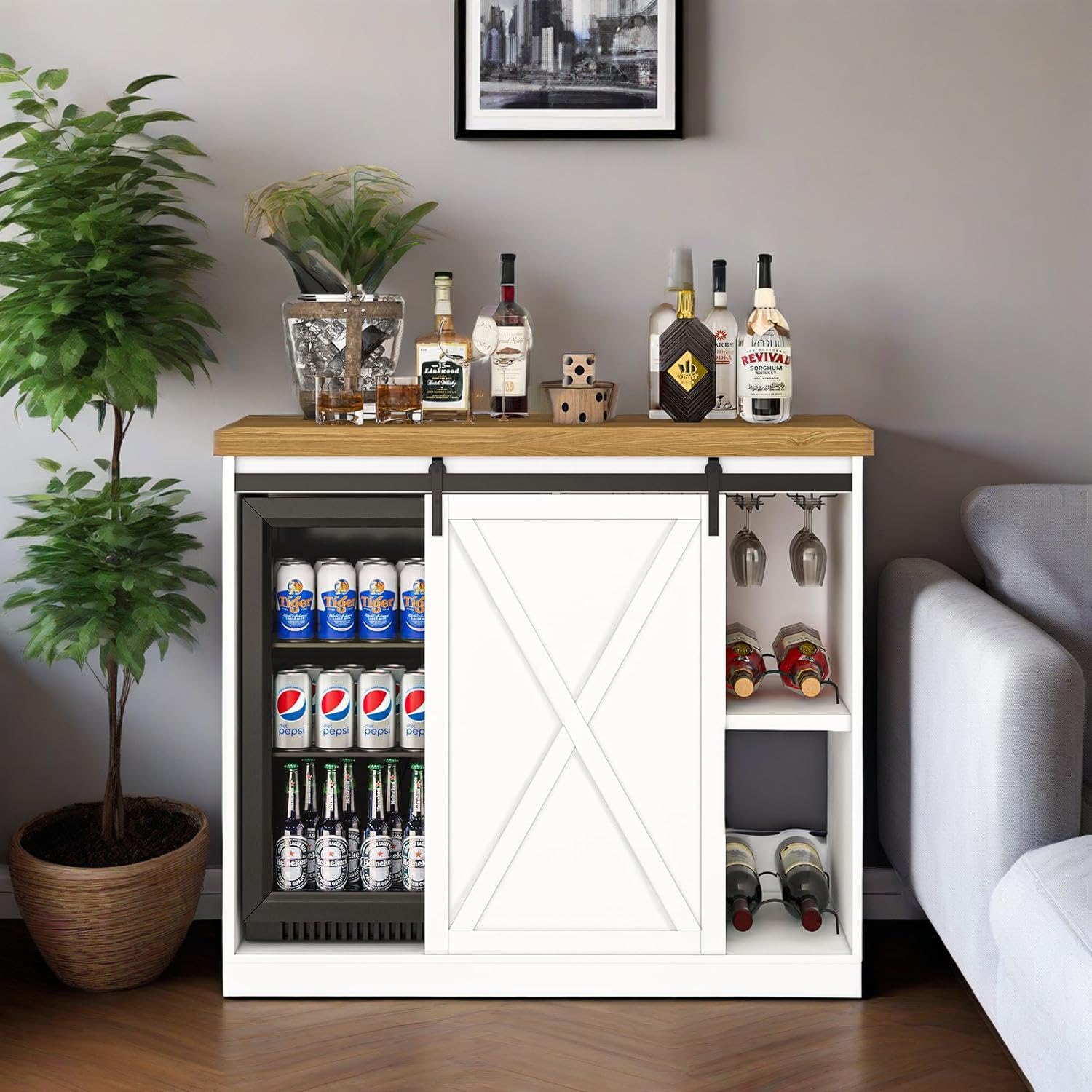 Commercial Kitchen Cabinet - Customizable Coffee Bar Cabinet with Fridge