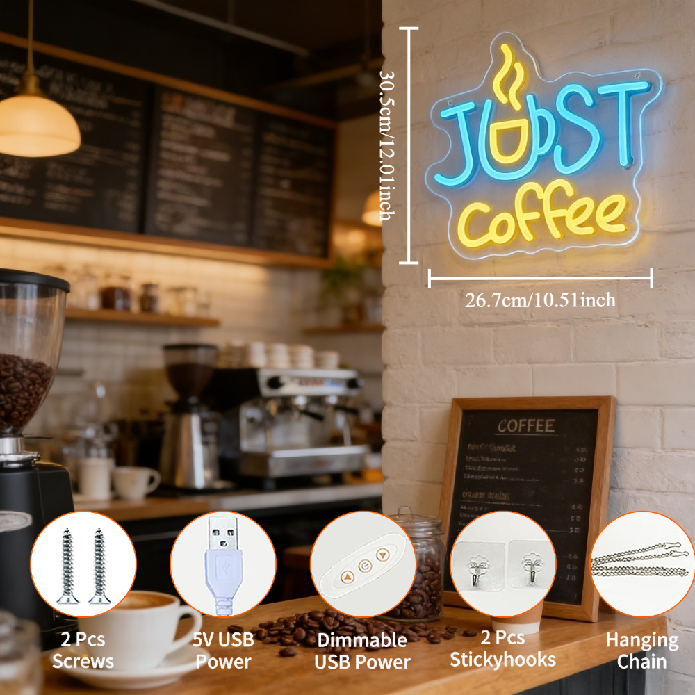 JUST Coffee LED Neon Sign with - Commercial Kitchen Lighting Design incelemesi ve fiyatı