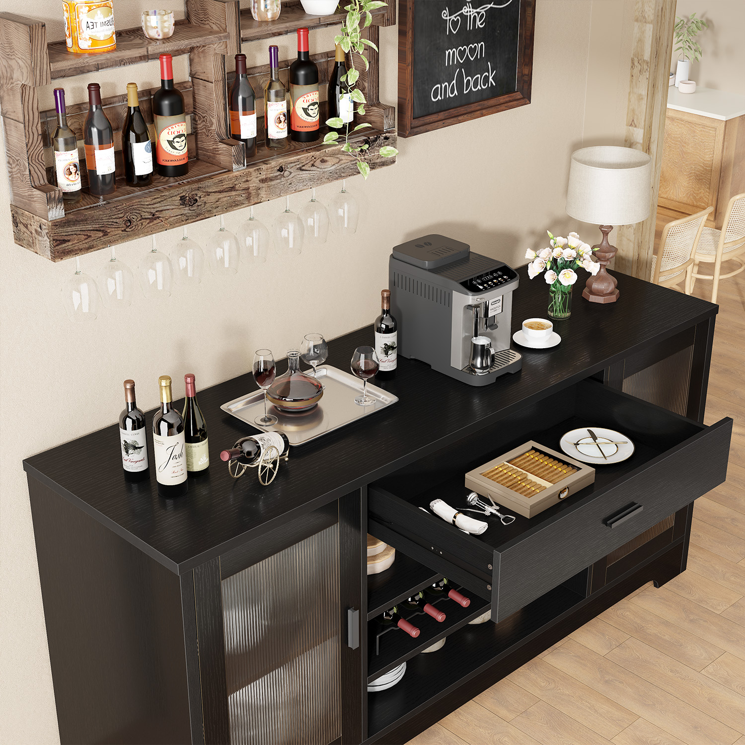 Wooden wine family bar cabinet - Commercial Kitchen Cabinet incelemesi ve fiyatı