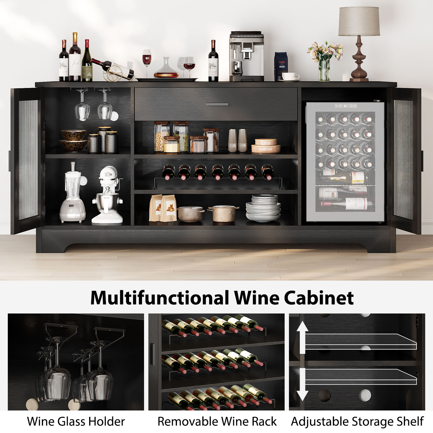 Wooden wine family bar cabinet - Commercial Kitchen Cabinet incelemesi ve fiyatı