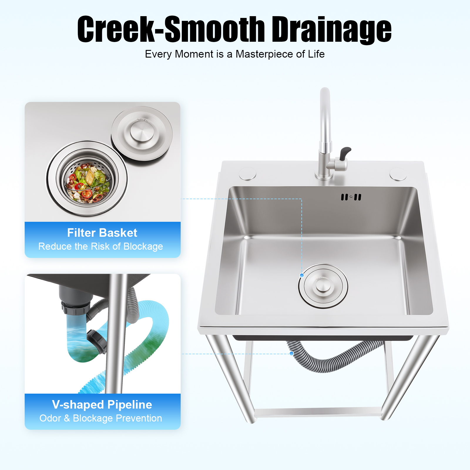 Freestanding Kitchen Sink with - Commercial Kitchen Taps incelemesi ve fiyatı