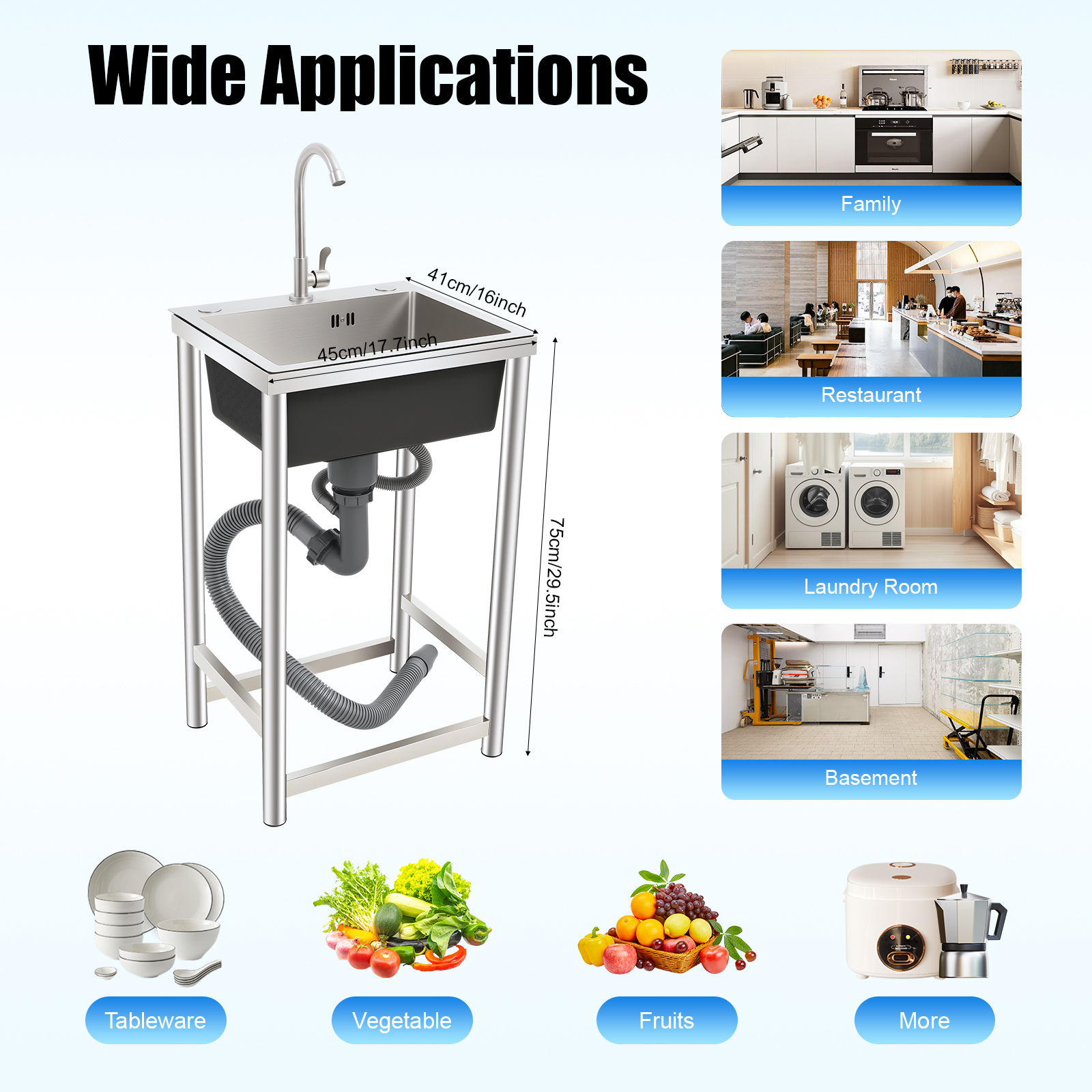 Freestanding Kitchen Sink with - Commercial Kitchen Taps incelemesi ve fiyatı